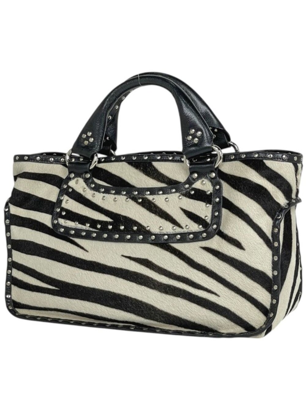 Celine Handbag Boogie Bag Calf Hair White Black